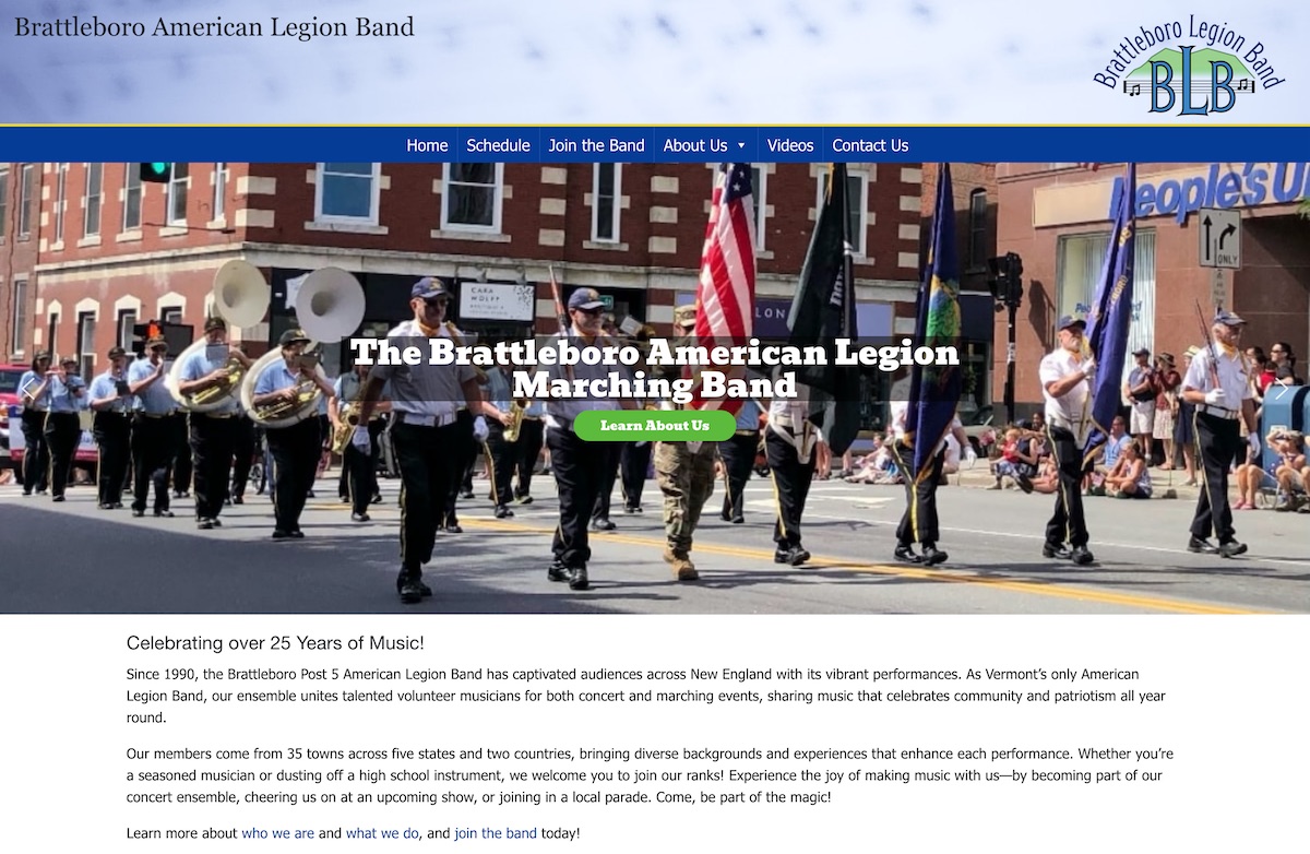 Brattleboro Legion Band web site web
